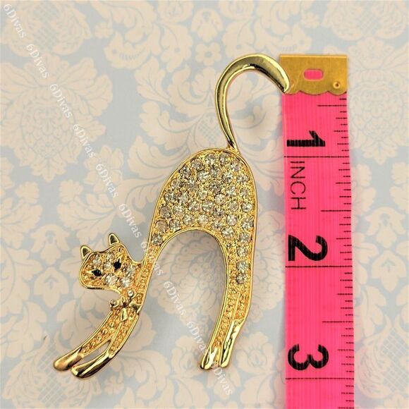 Cat Brooch with sparkling crystals - Picture 4 of 7